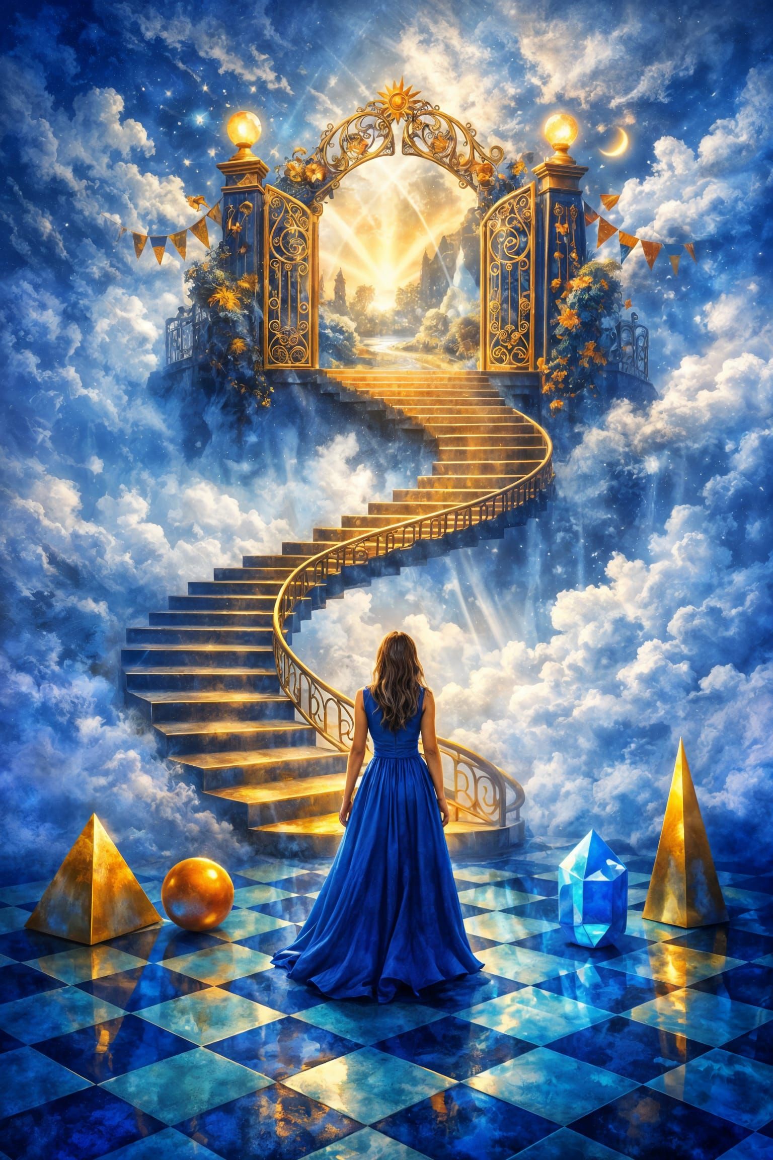 Surreal Spiral Staircase to a Dreamy Heaven Landscape