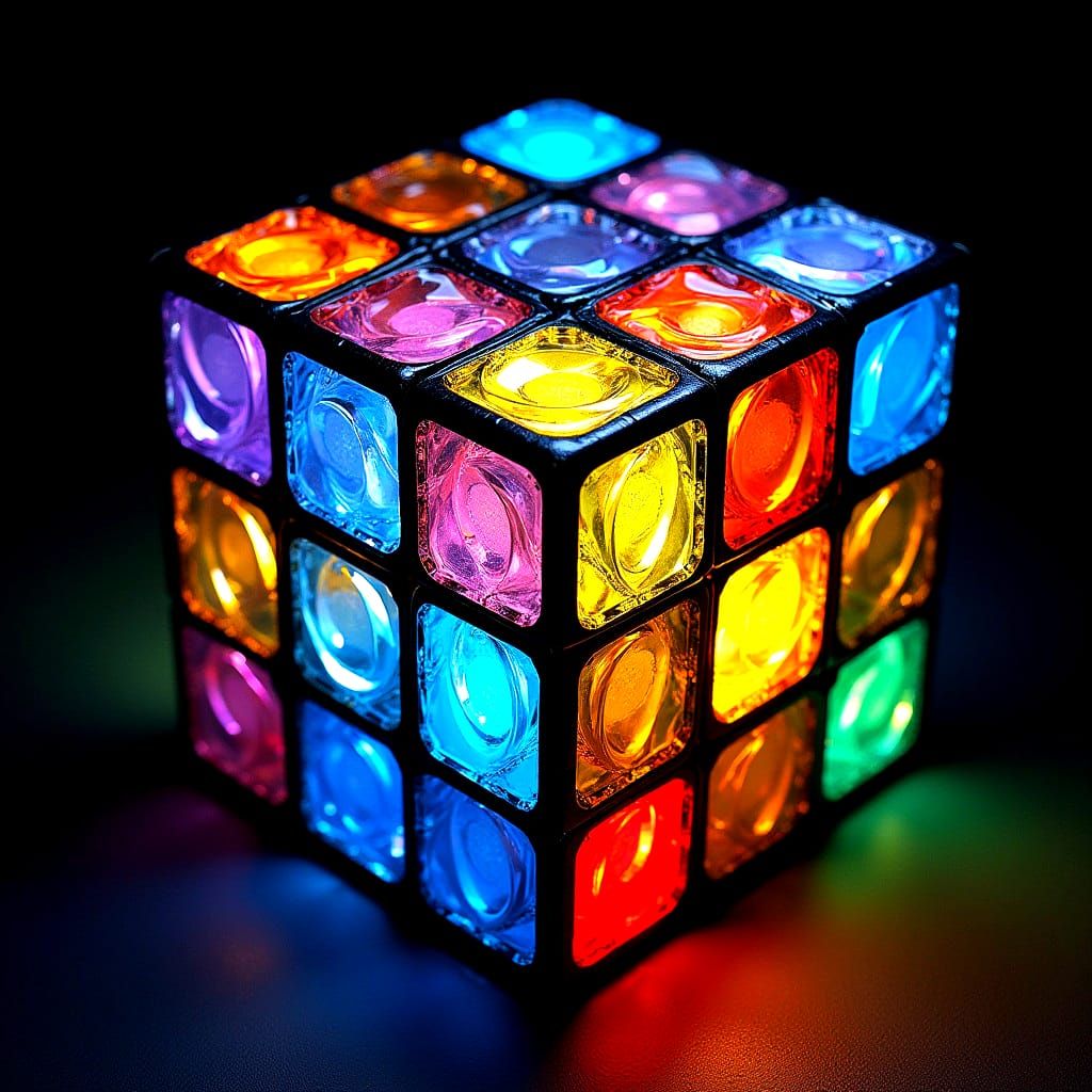 Illuminated Stained-Glass Rubik's Cube Digital Art