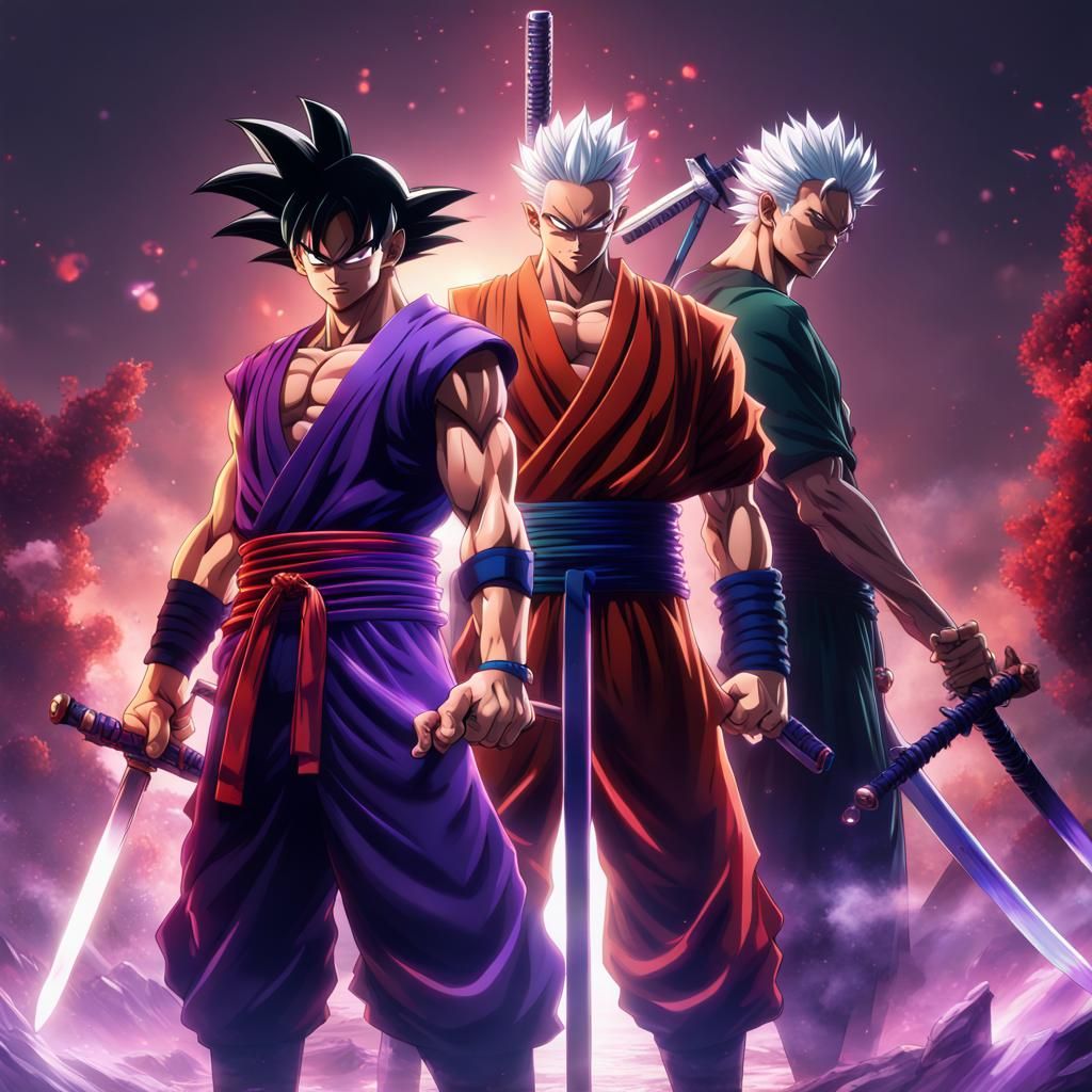 Goku and Zoro with Purple Sword, Fantasy Art