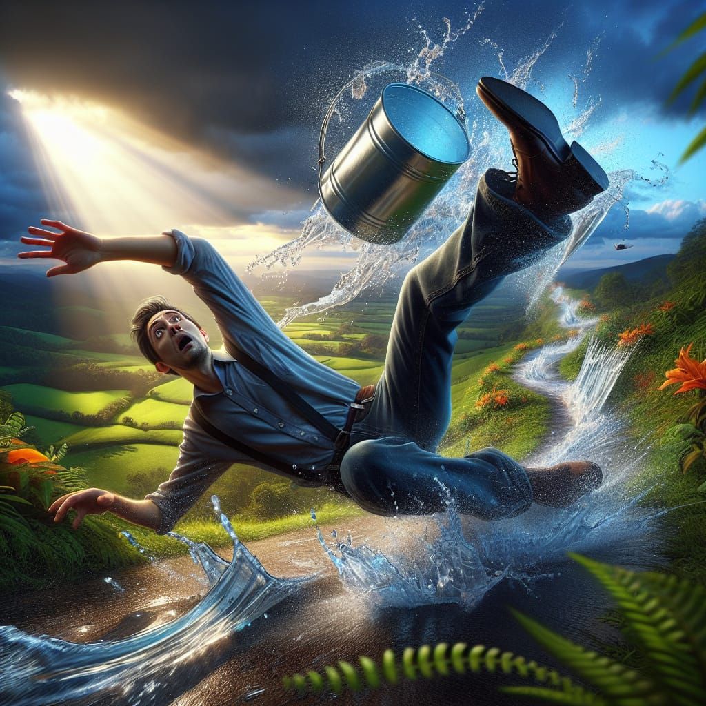 Dramatic Splash Art: Person Falling Down Hill