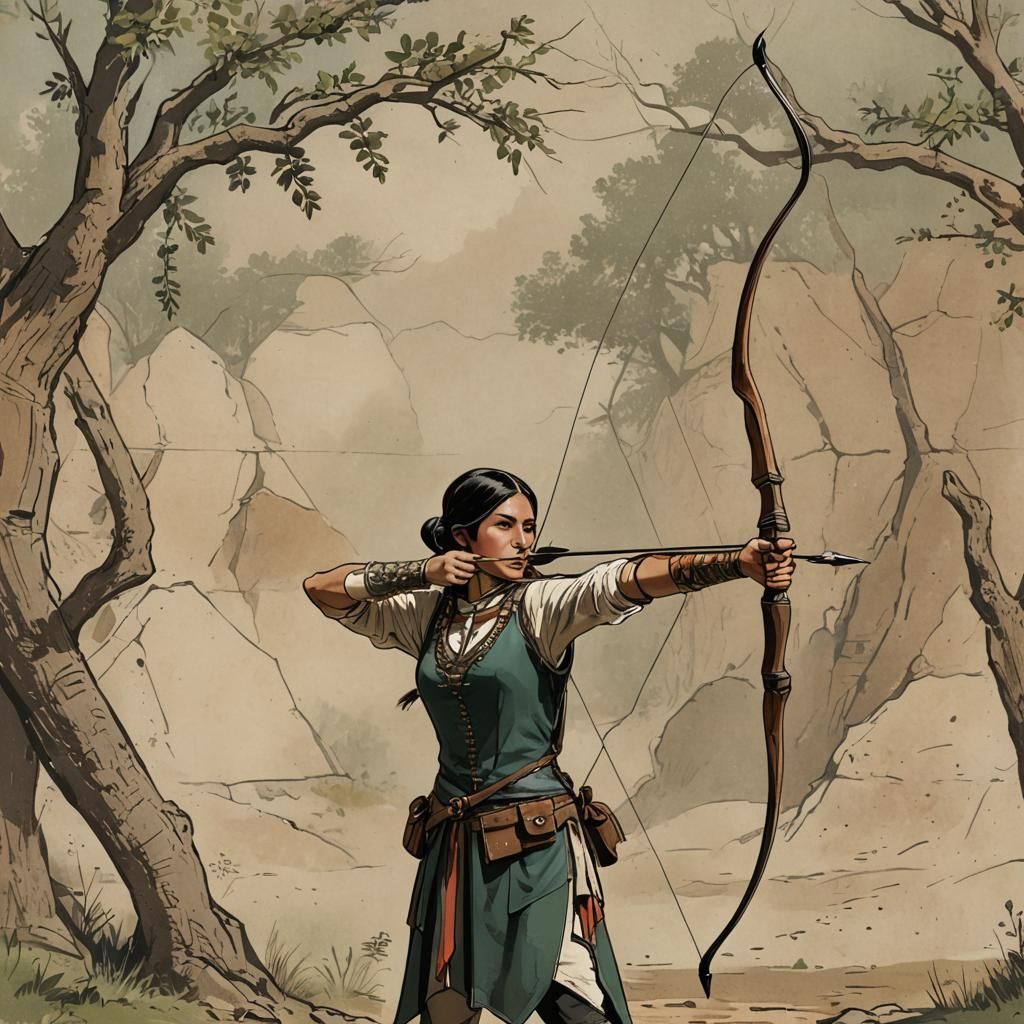 Archer Woman Aims Arrow at Enemy