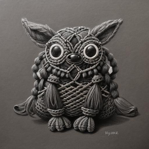 Detailed Charcoal Drawing of Macrame Creature