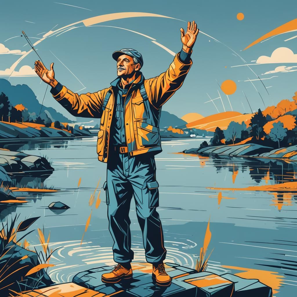 Excited Fisherman: Pop Art Digital Illustration