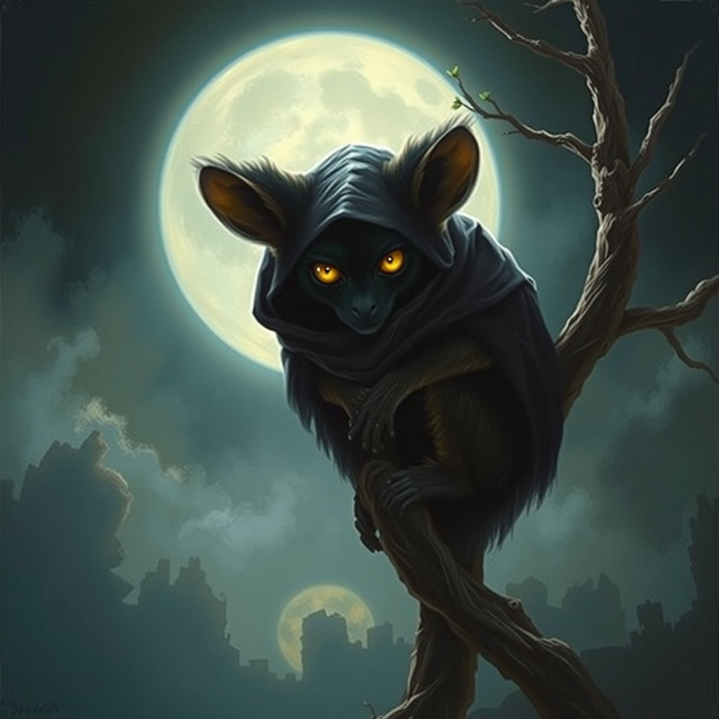 Eerie Aye-Aye in Moonlit, Mystical Style
