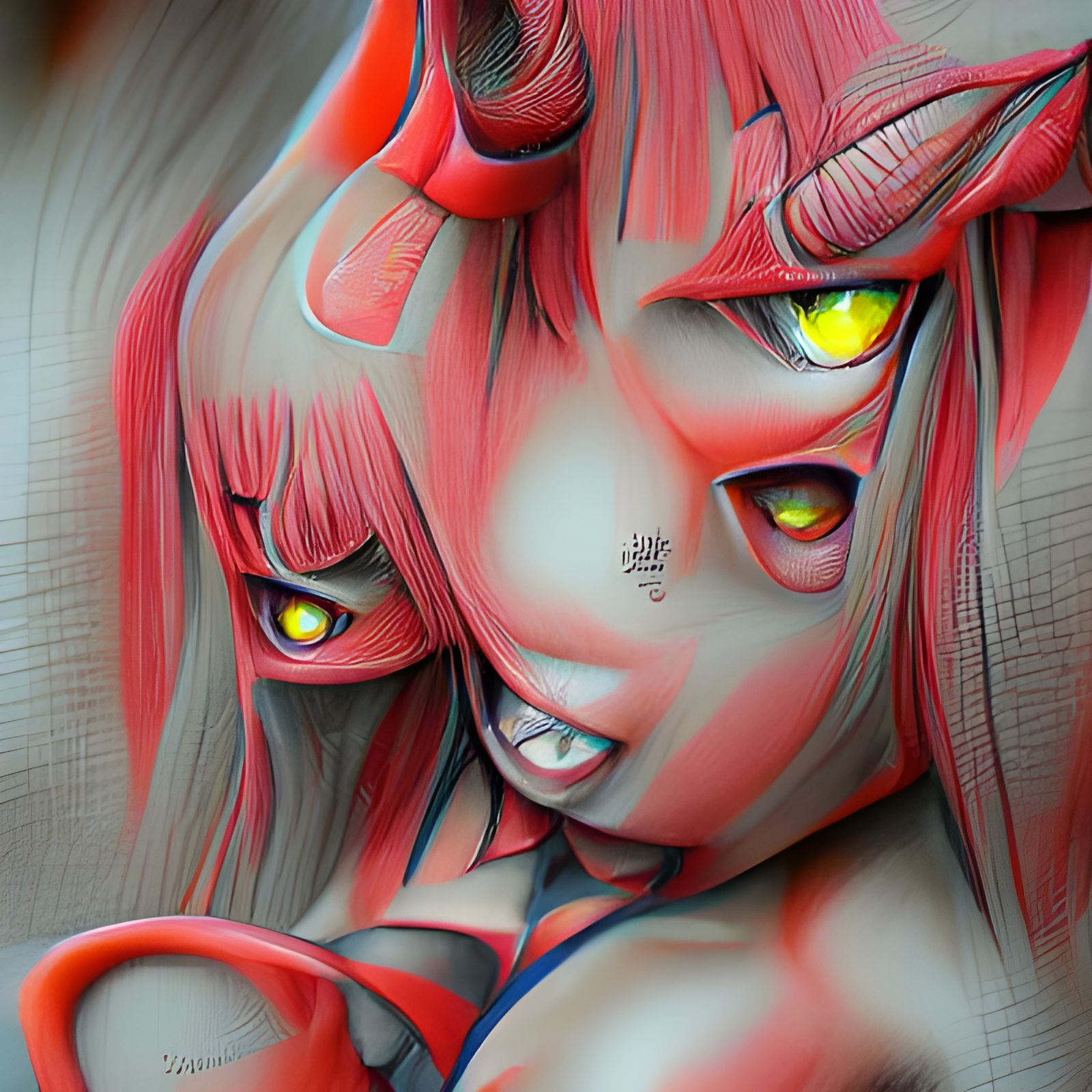 Anime Demon Girl 8K 3D Ink Drawing