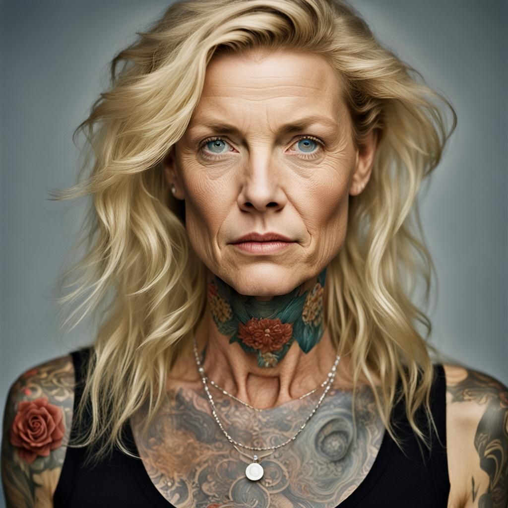 Professional Portrait of Tattooed Blonde Woman