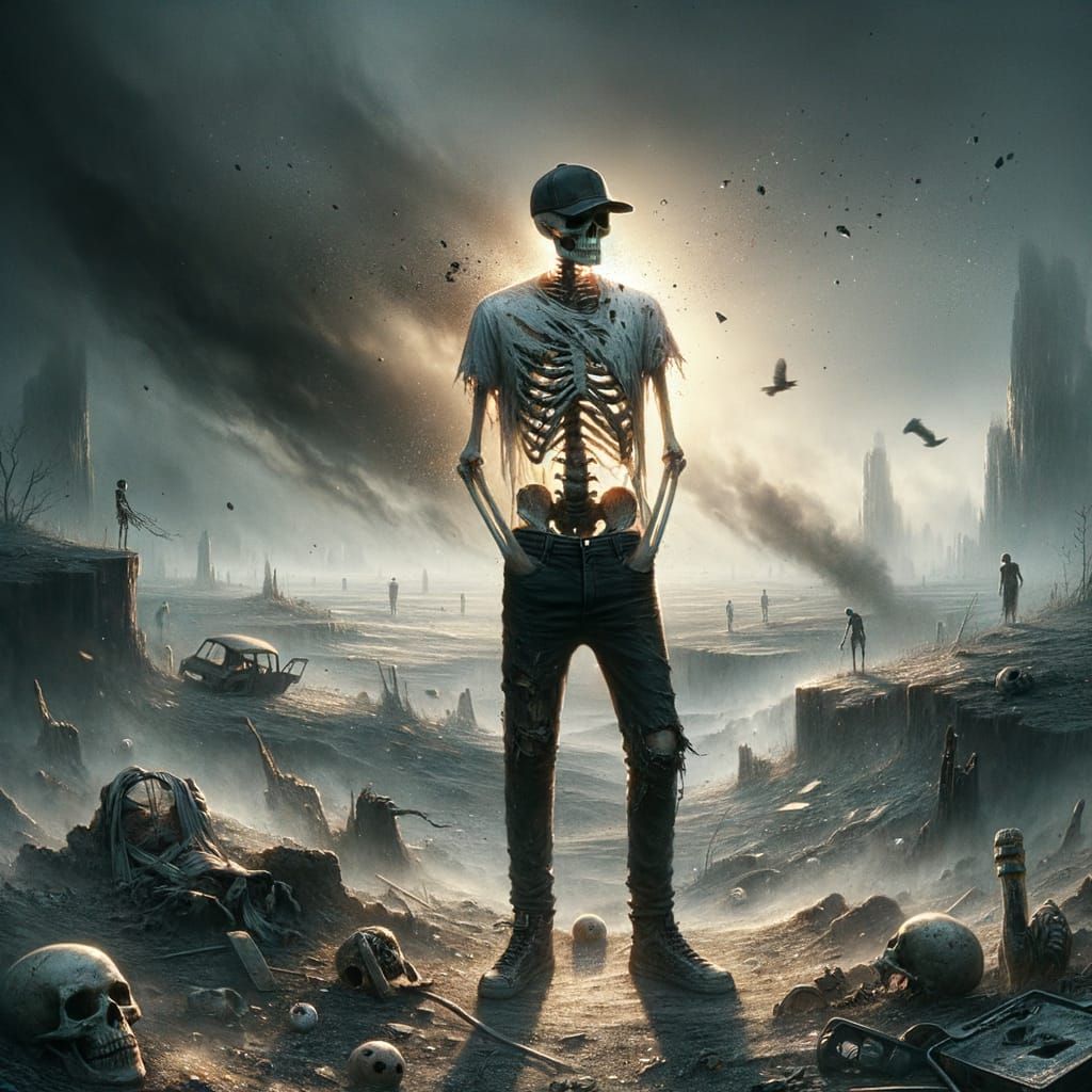 Skeleton in Ruined Landscape, Dark Fantasy Art