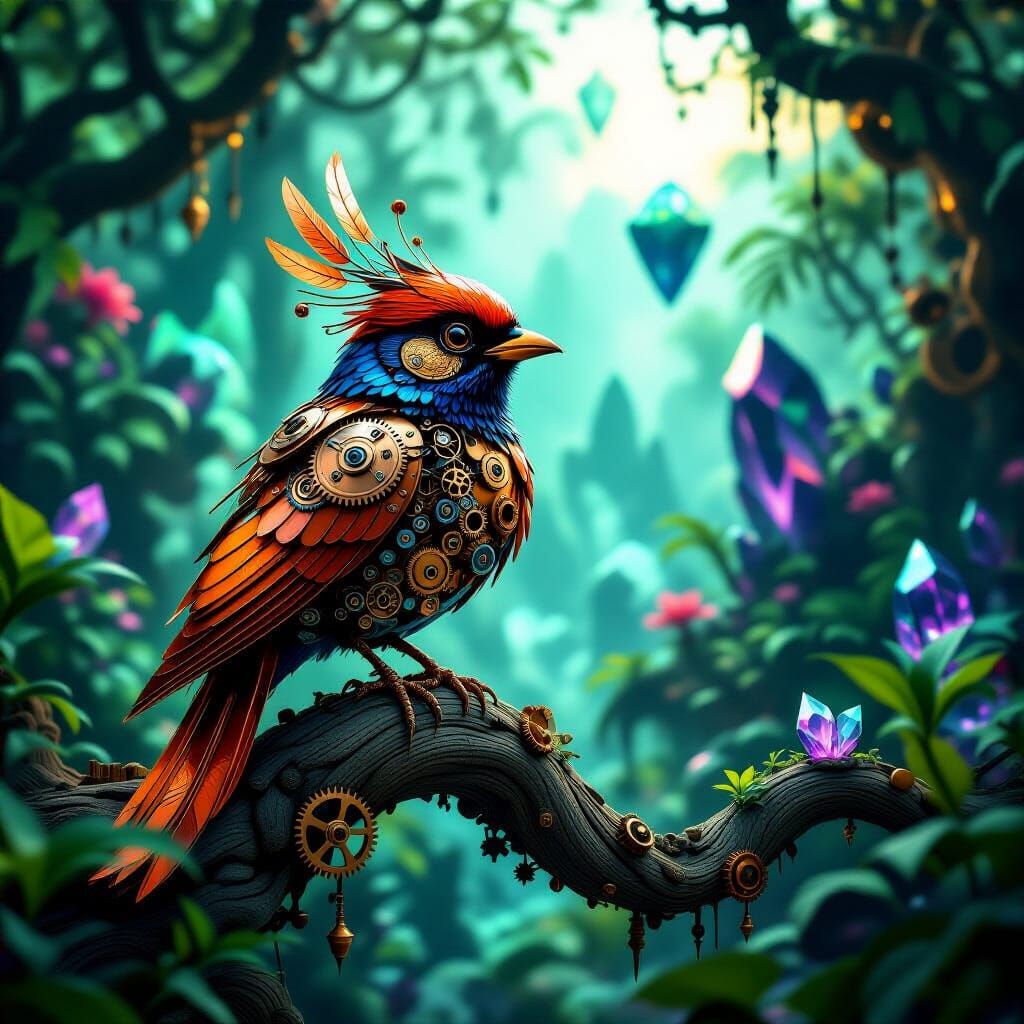 Clockwork Bird in Alien Jungle