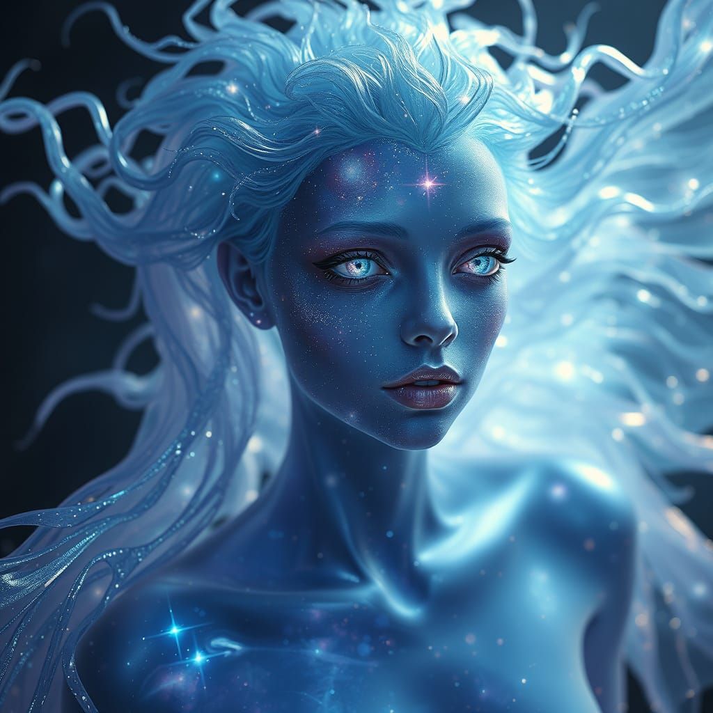 Ethereal Being Shimmering with Galaxy Pattern