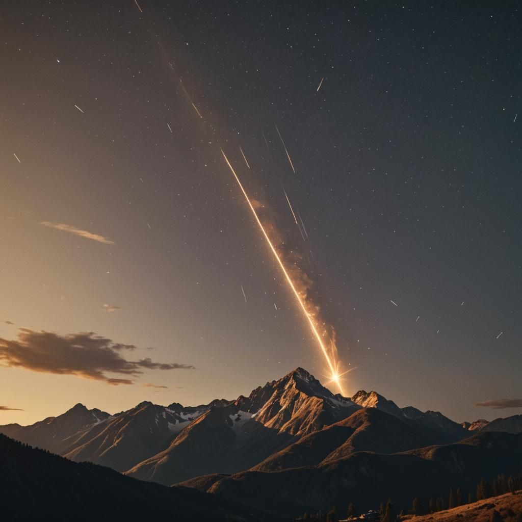 Dramatic Falling Star Over Dark Mountains