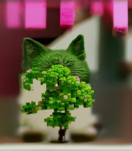 8-bit Green Cat in Sakura Tree
