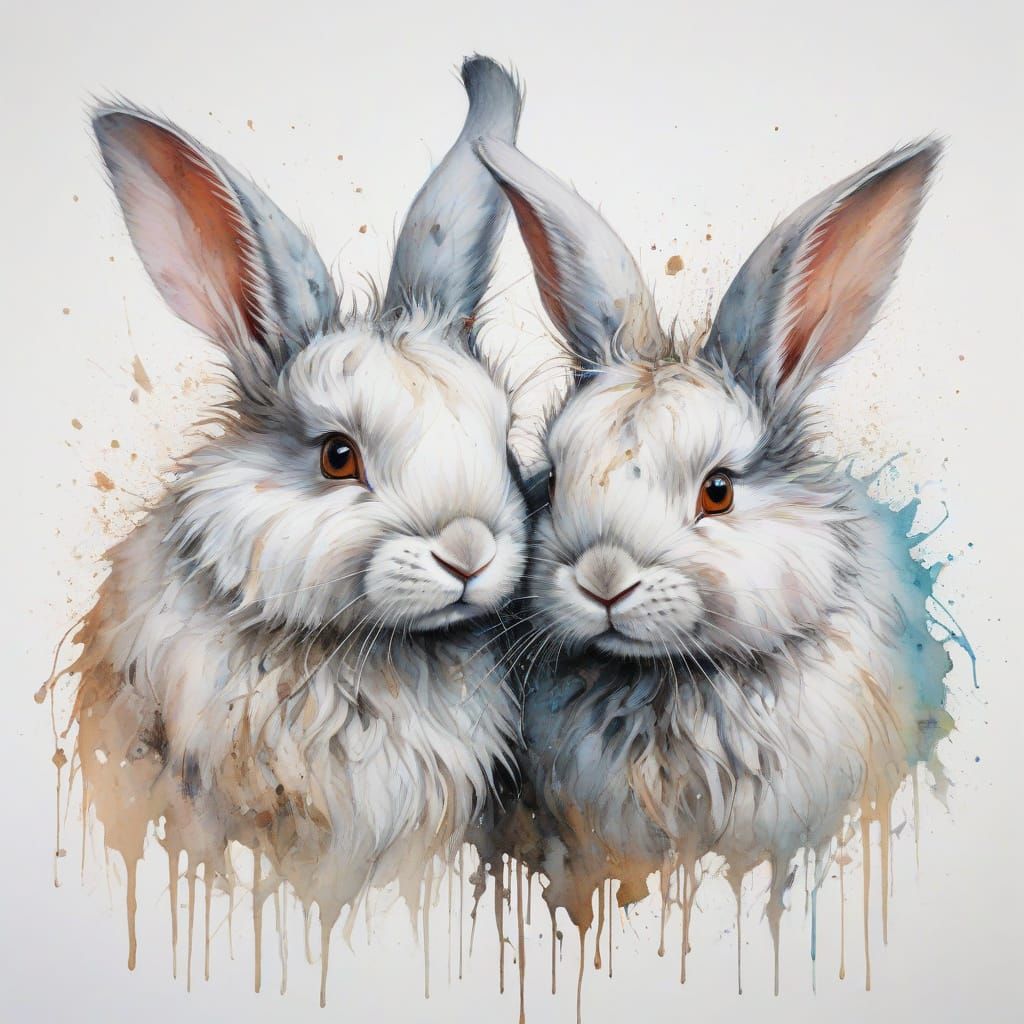 Angora Rabbits in Luxurious Velvet Textures, Fine-Tuned Wate...