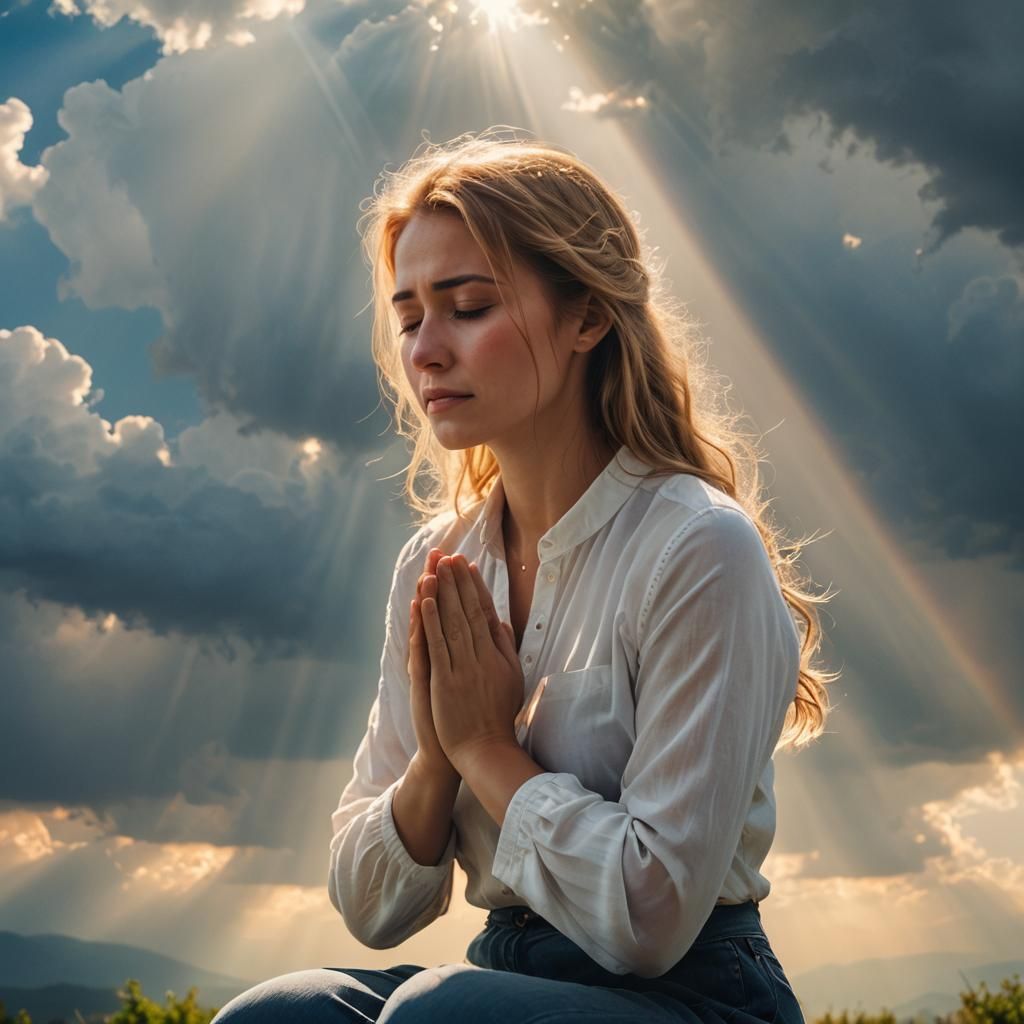 Woman Praying in Divine Light
