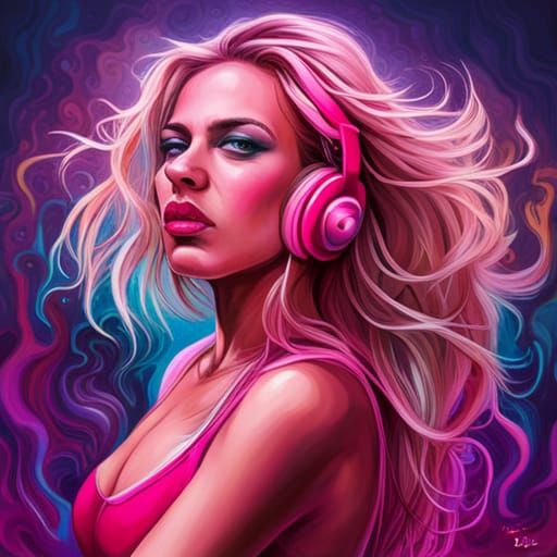 Girl with Pink Bikini in Graffiti Splash Art Style