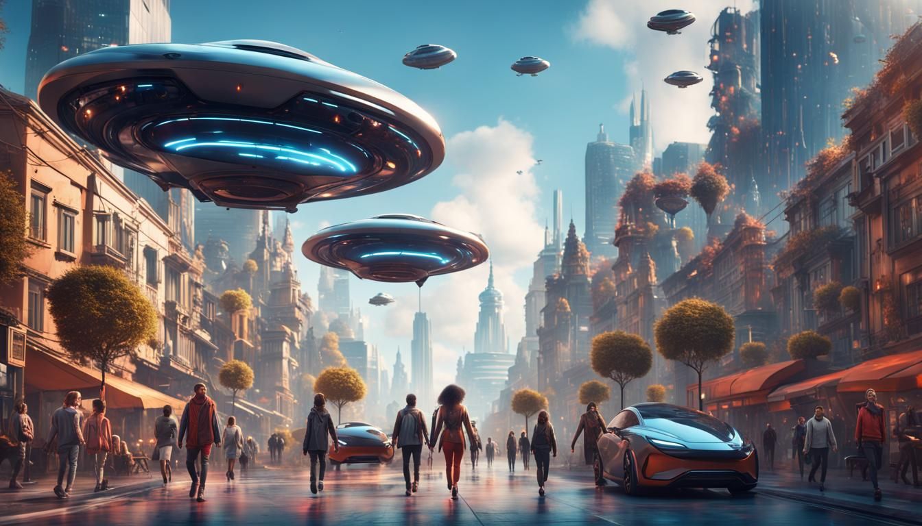 Futuristic City of Diverse People in Detailed Art