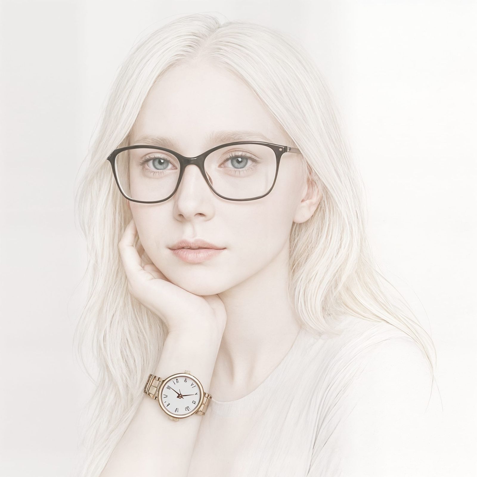 Girl with Albino Hair and Stylish Watch