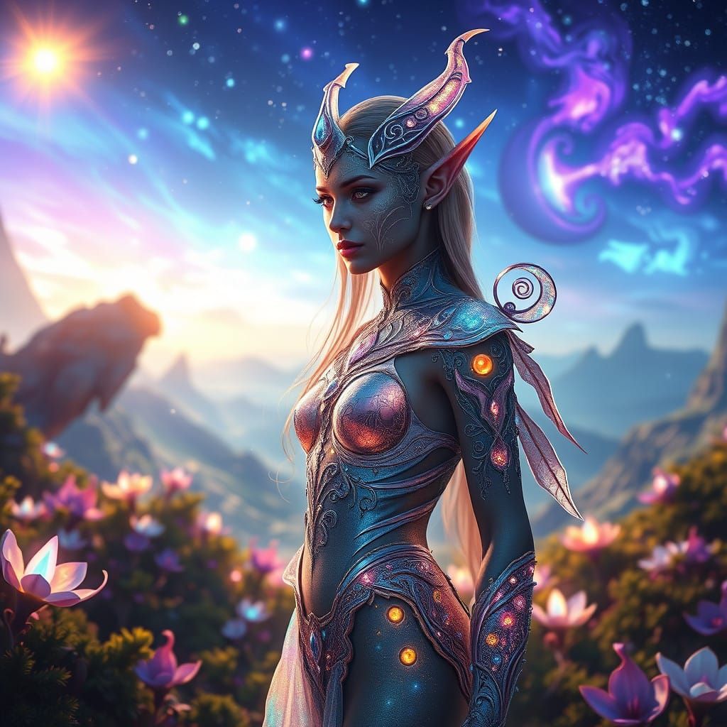 Celestial Elf Maiden Illuminates Cosmic Realm