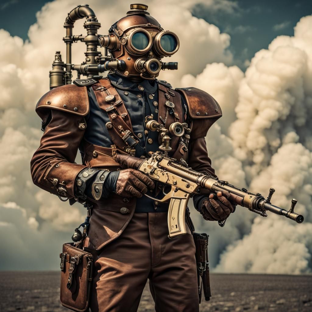 Steampunk Exo-Suit with Goggles and Rifle