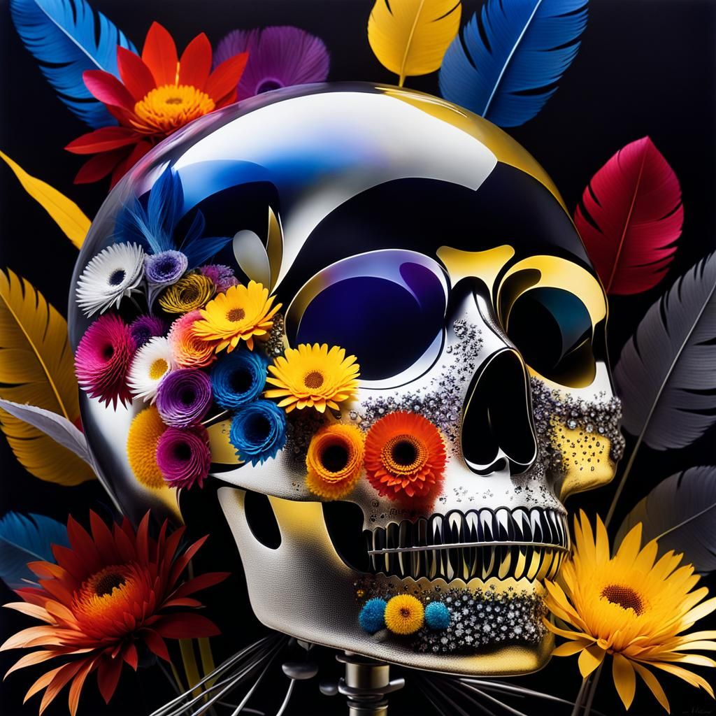 Photogram la catrina, sugar skull made of flowers in a Milli...