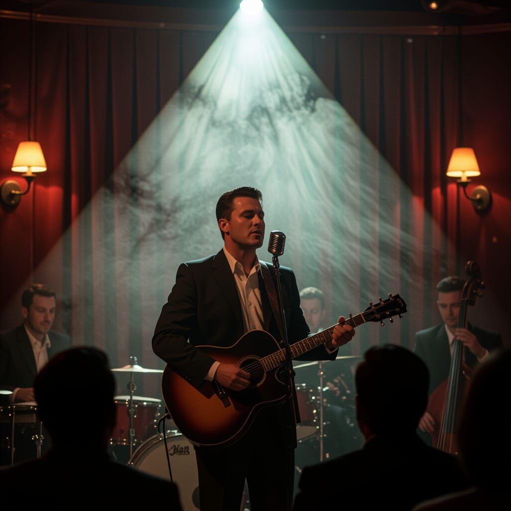 Singer Performs in Smoky 1950s Music Venue