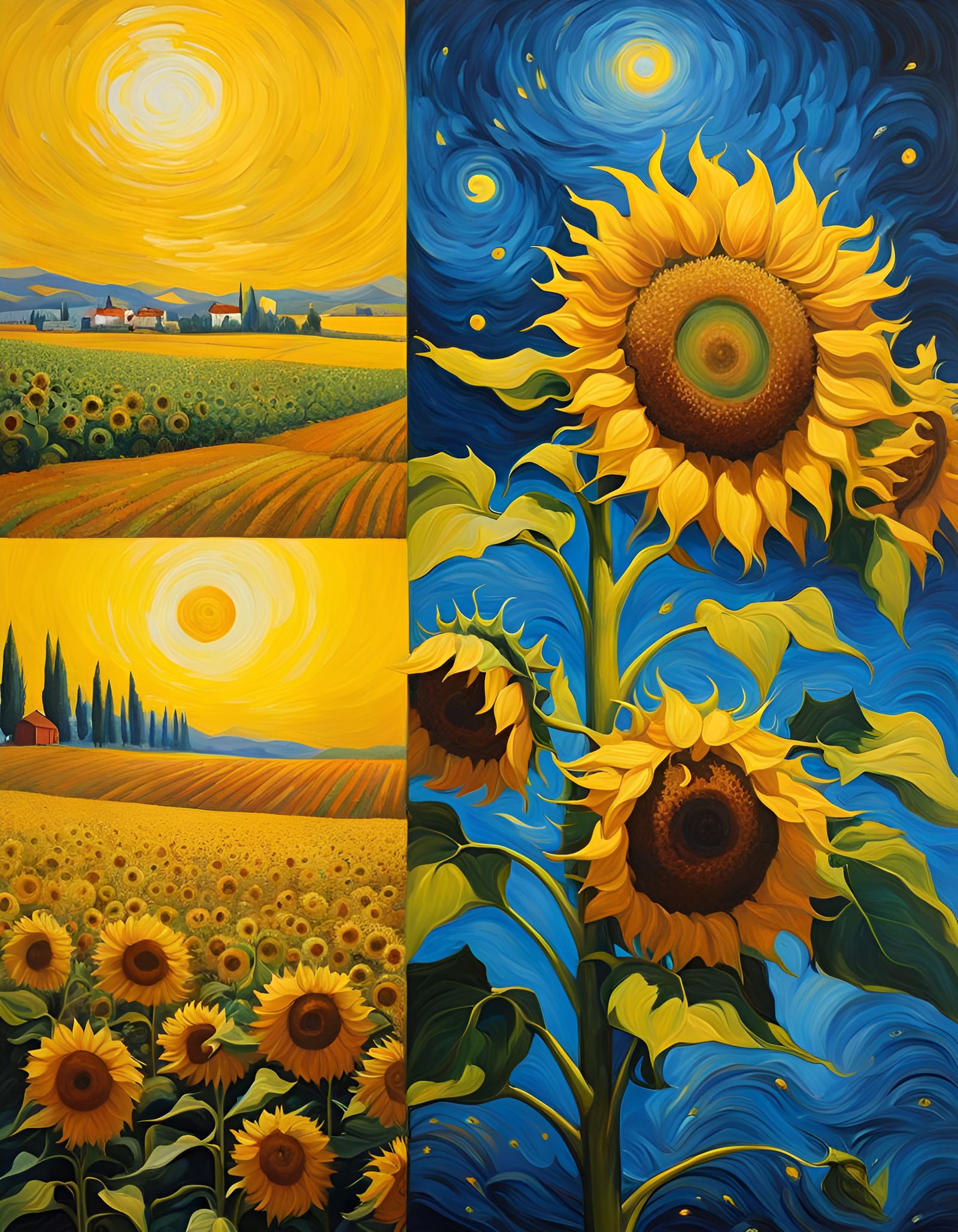 Surreal Sunflower People in Impressionistic Oil Painting