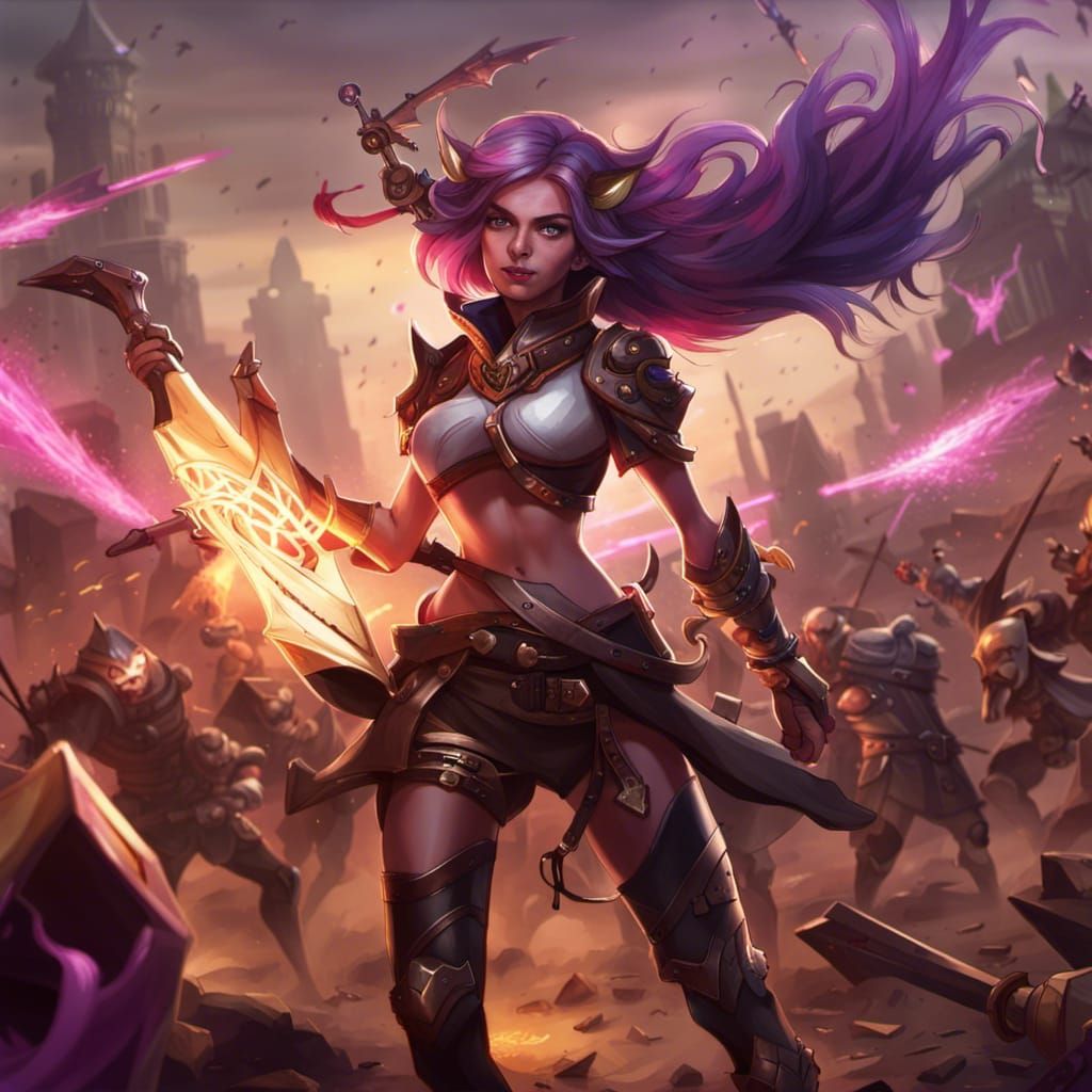 Zeri Fires Weapon on Battlefield, Fantasy Concept Art