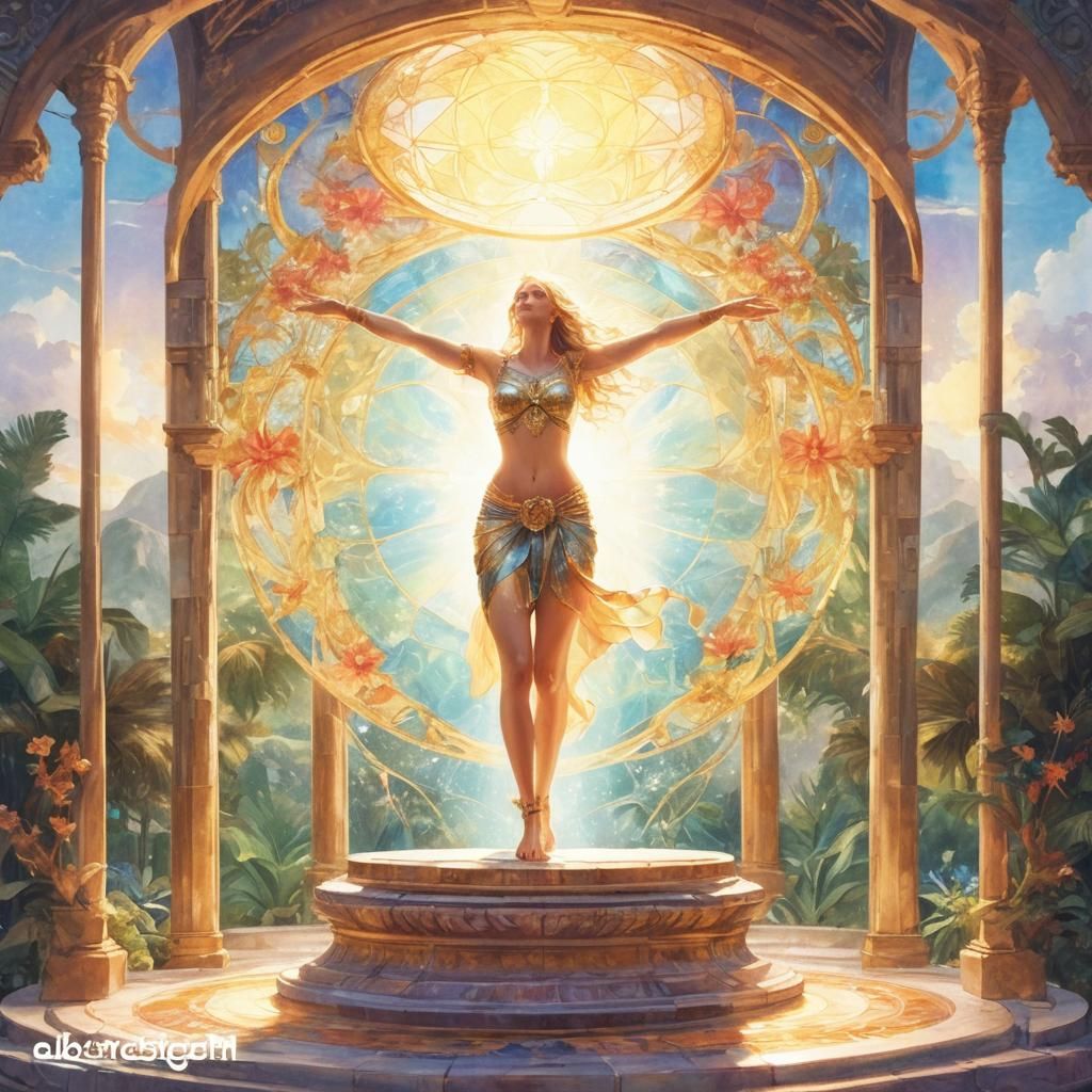 Celestial Woman in Stained Glass Frame