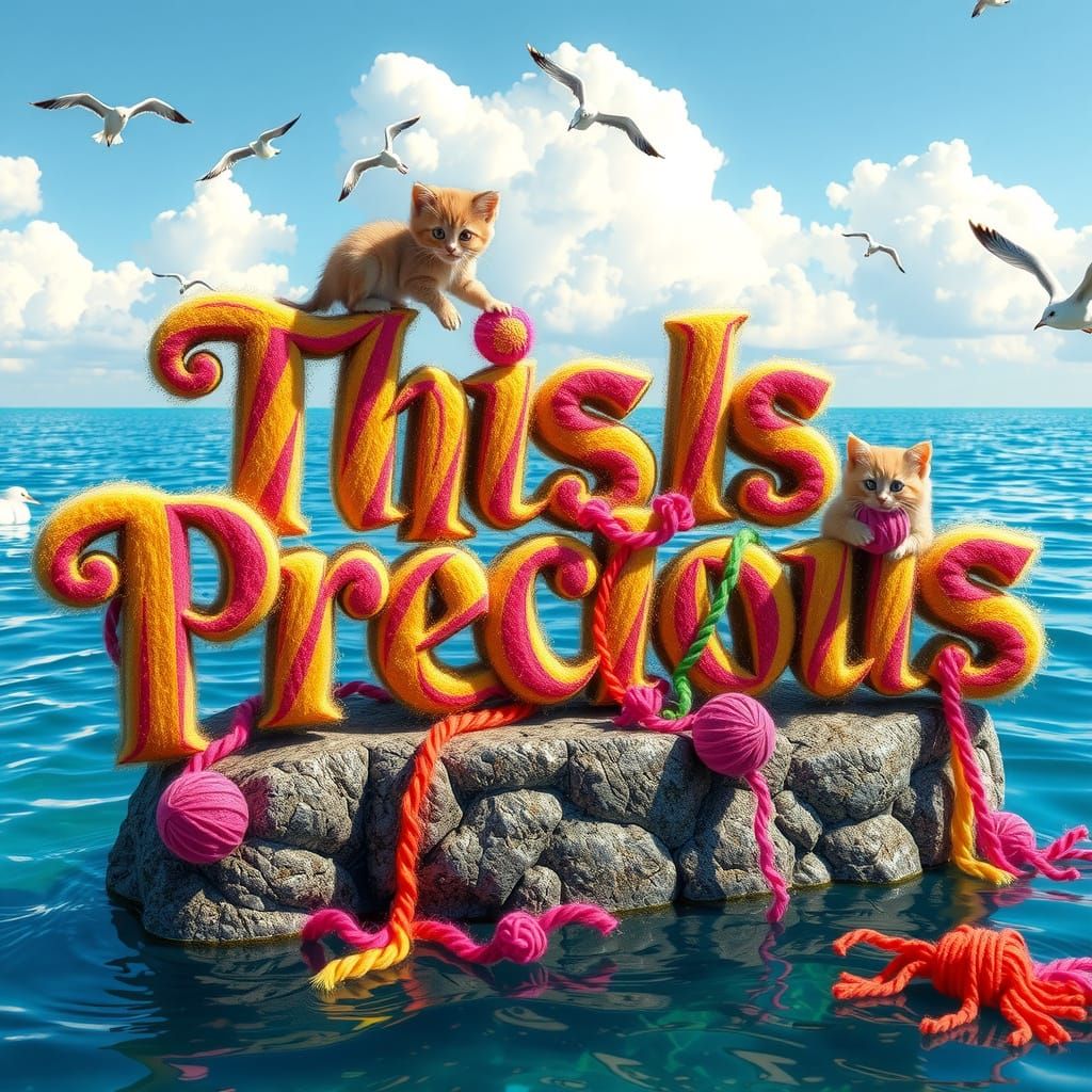 Vibrant 3D Render of Gothic Text on Island