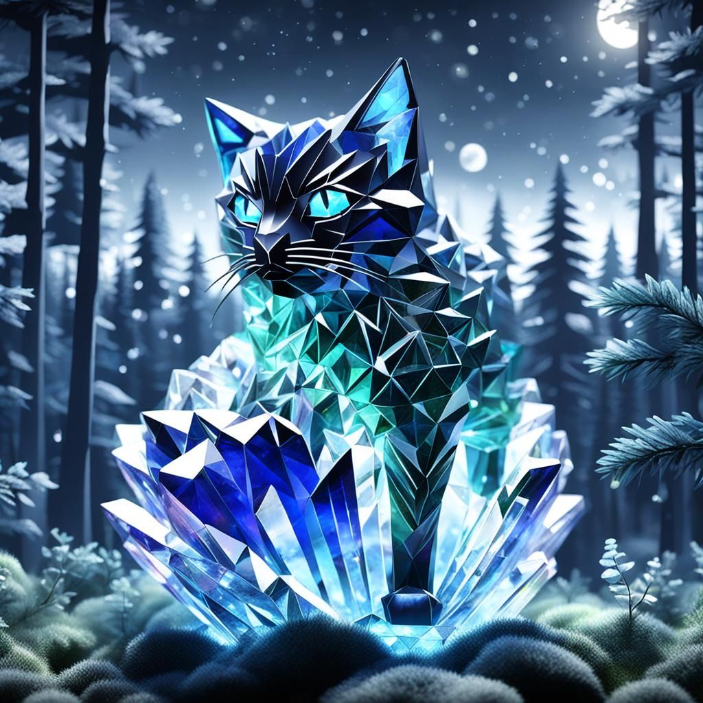Night Cat with Crystal: 3D Forest Animation