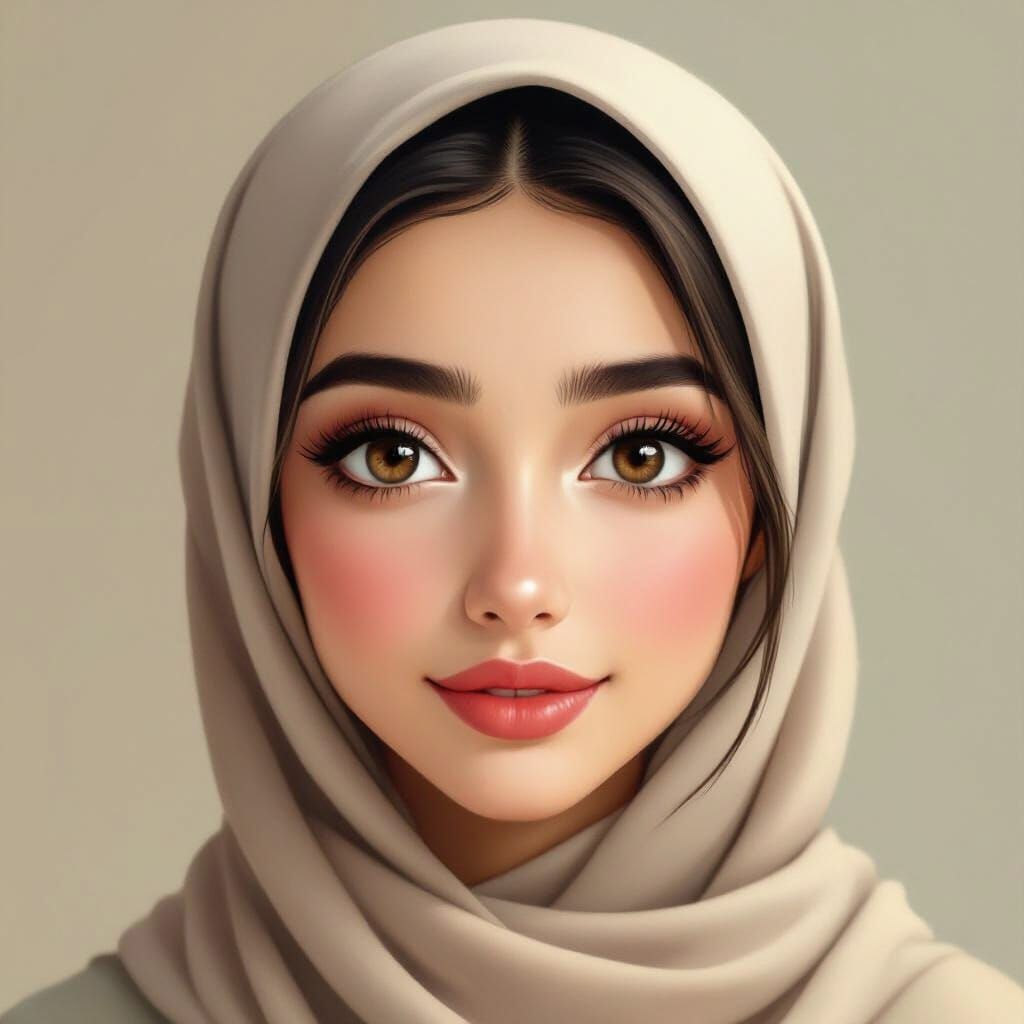 Young Woman in Hijab, Hyperrealistic Digital Painting
