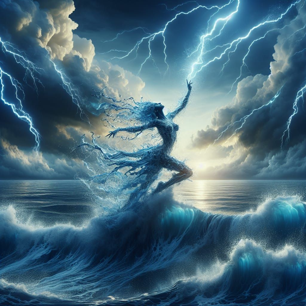 Water Woman Dancing in Stormy Ocean