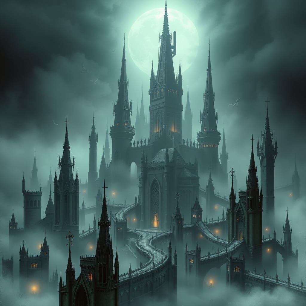 Cosmic Horror Cityscape in Dark, Muted Colors