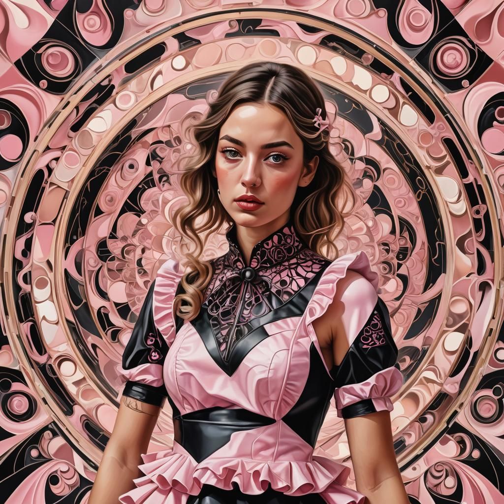 Maid Surrounded by Girlfriends: Surreal Digital Portrait