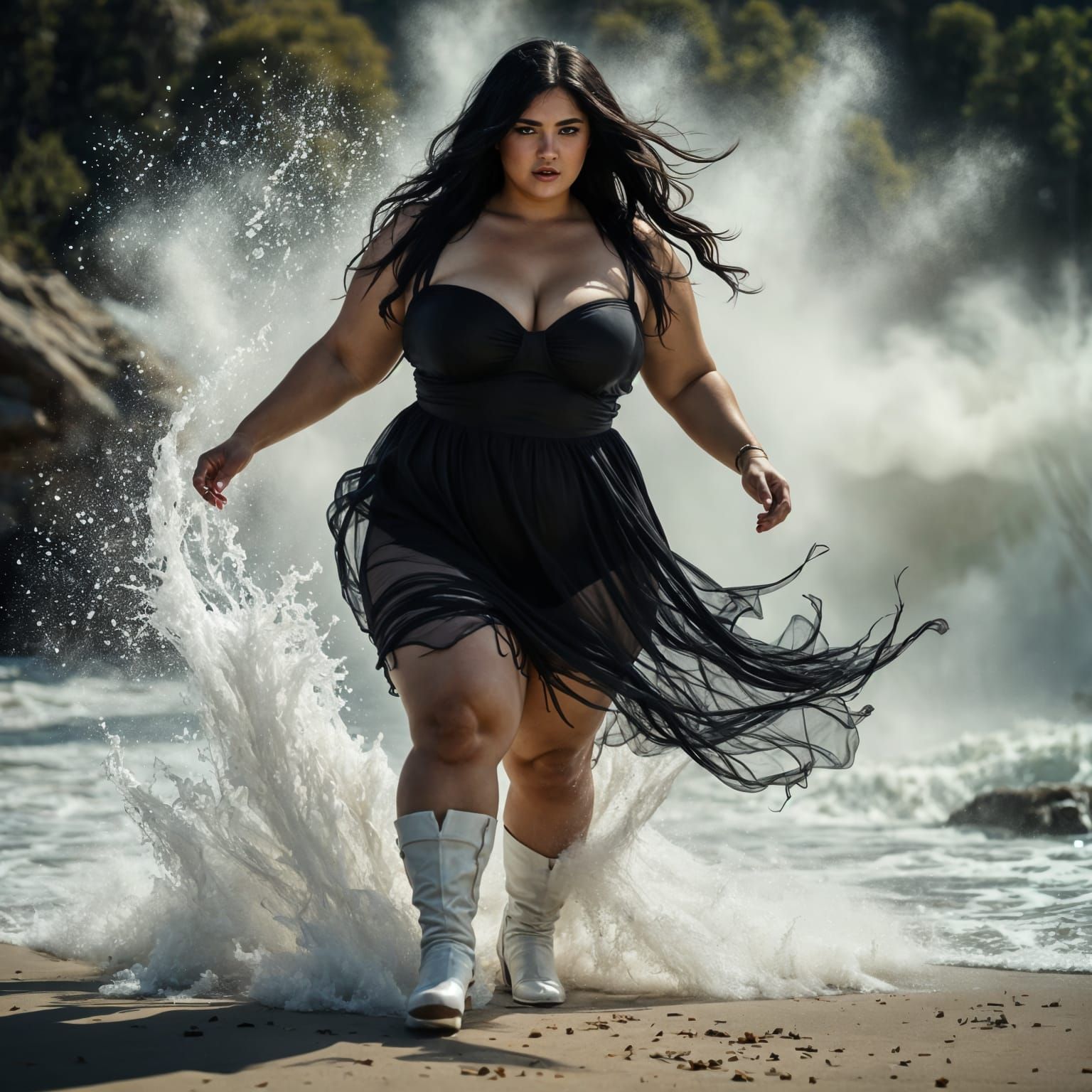 Hyperrealistic Portrait of a Plus-Size Woman in a Black Sund...