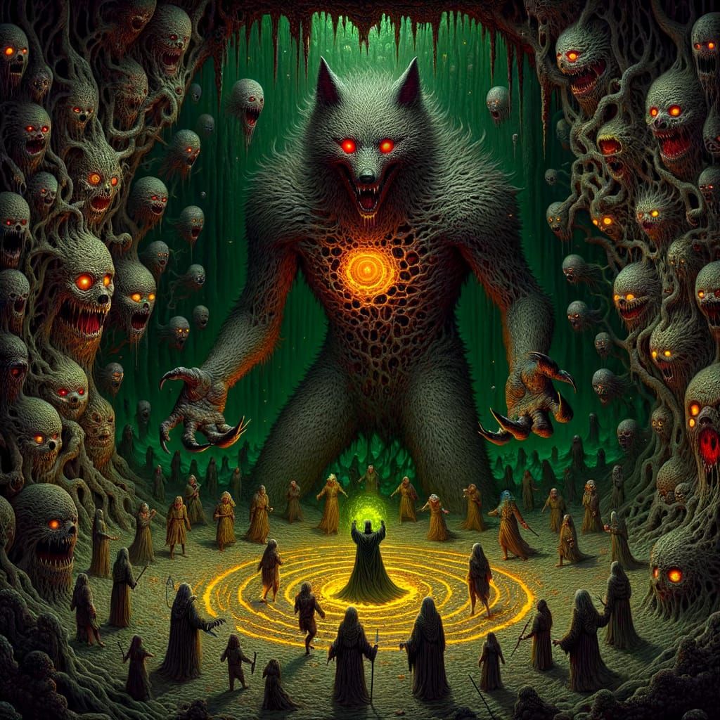Surreal Nightmare of a Wolf Stronghold with Witches