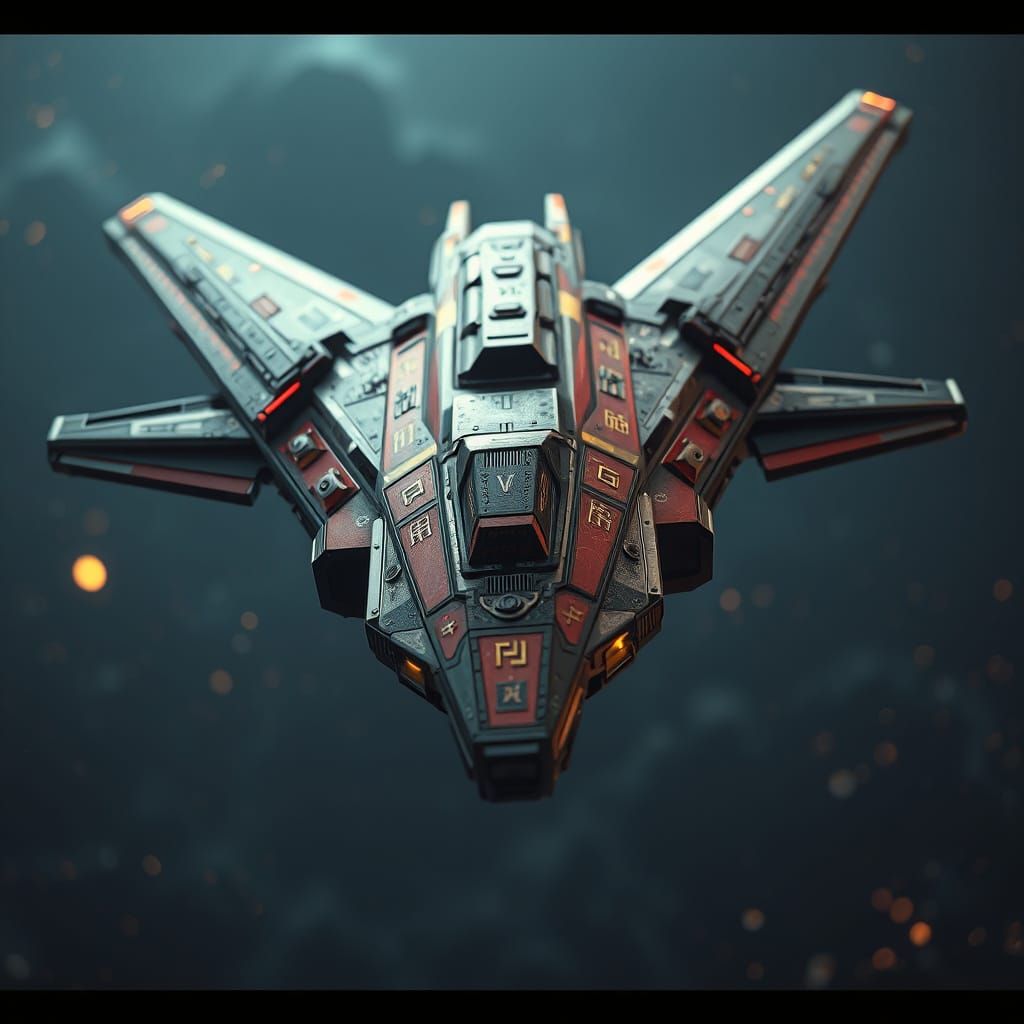 Epic Digital Painting of a Triangular Starship with Nordic R...