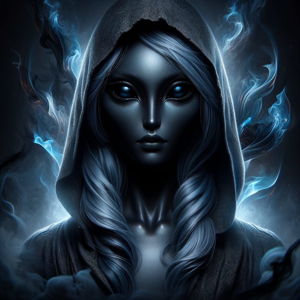 Ethereal Dark Entity in Black Flames