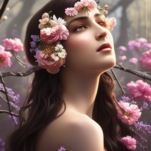 Persephone Portrait in Greek Mythology Style