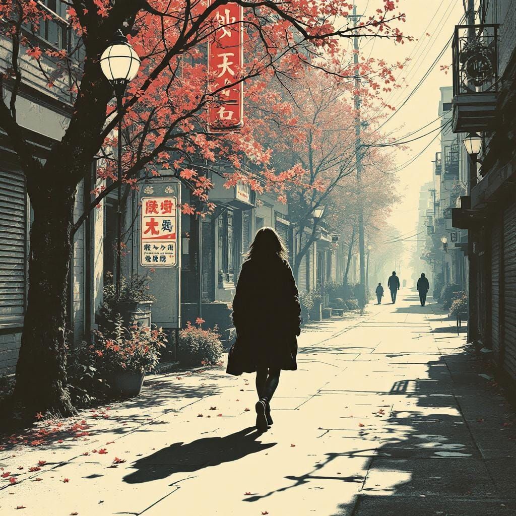 Retro Street Scene in Screenprint Style