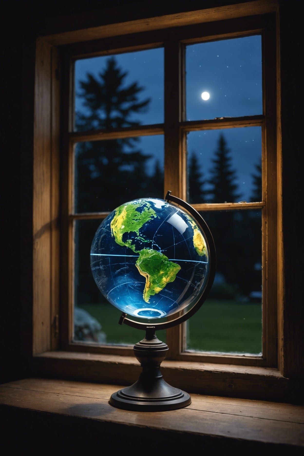 Stylized Earth in Glass Globe at Midnight