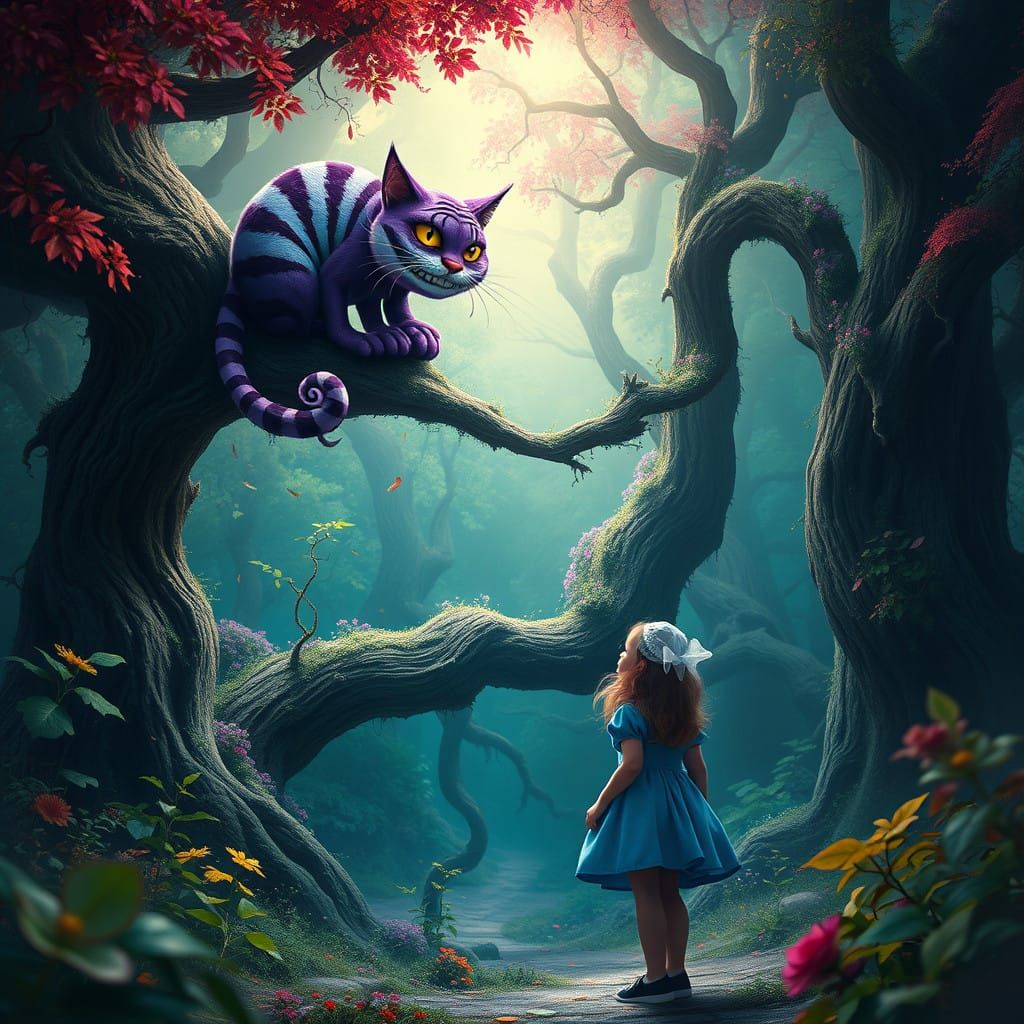 Wonderful Dreamlike Forest Scene with the Cheshire Cat