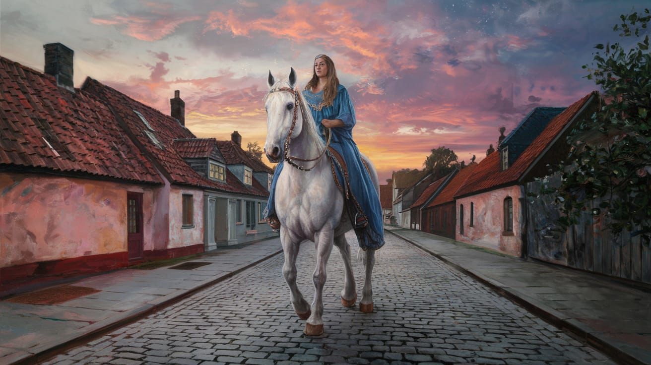 Lady Godiva Rides at Twilight: Hyperrealistic Painting