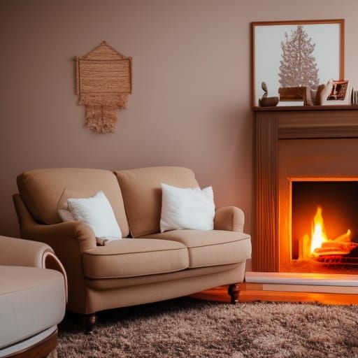 Cozy Living Room with Fireplace and Hot Chocolate