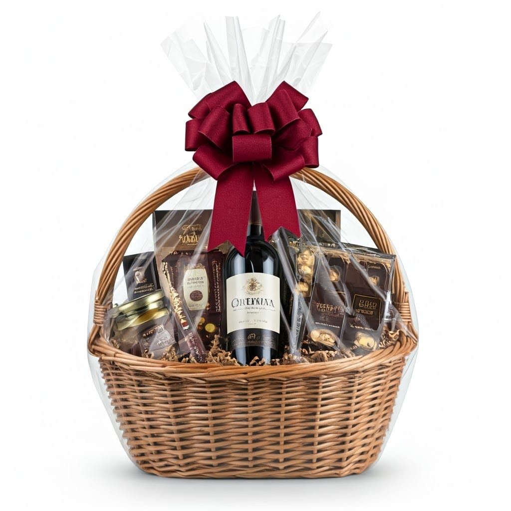 Luxurious Purim Gift Basket in Crystal-Clear Cellophane