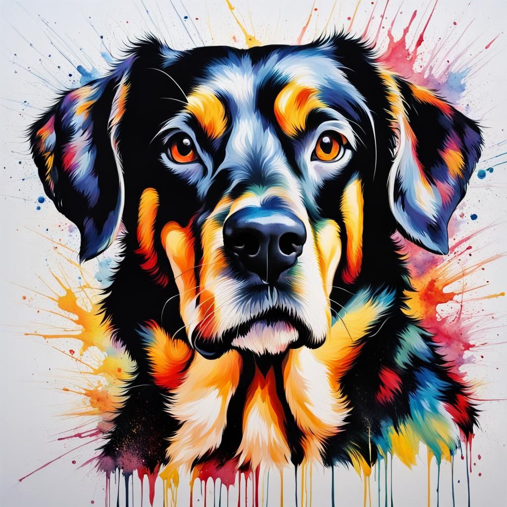 Abstract Dog Portrait in Vibrant Splashes