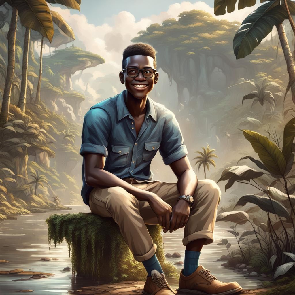 Boy in Amazon Jungle, Detailed Matte Painting