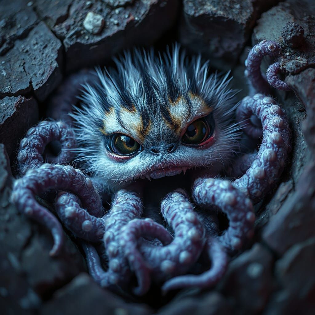 Neon Tentacled Furry Creature Concept Art