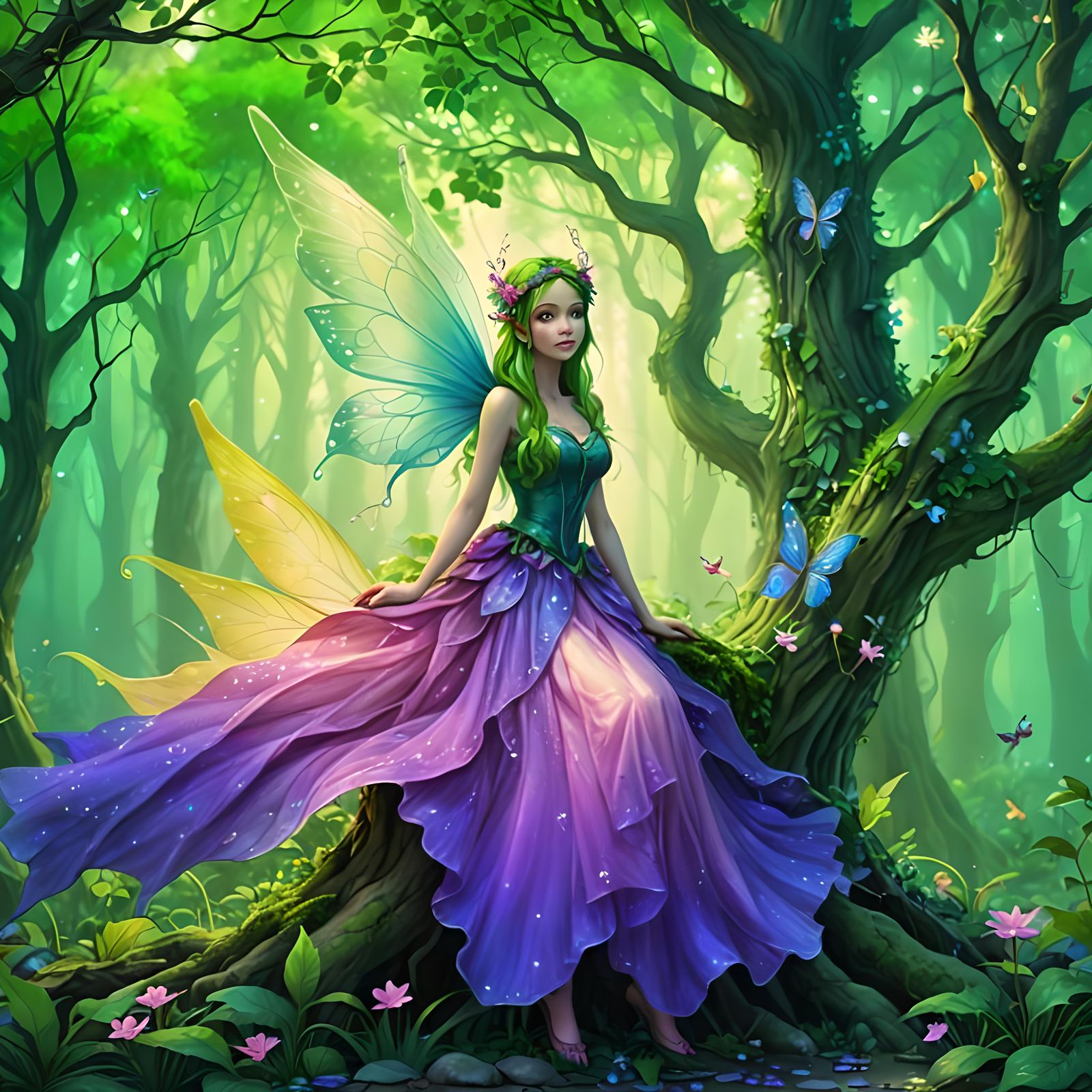 fantasy fairy forest, detailed fantasy fairy background, det...