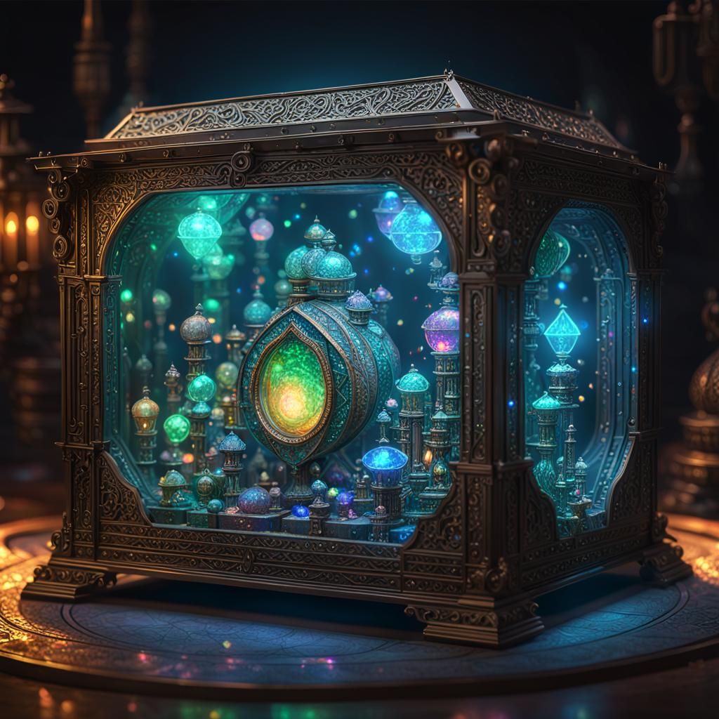 Intricate Magic Lantern Containing Iridescent Gems
