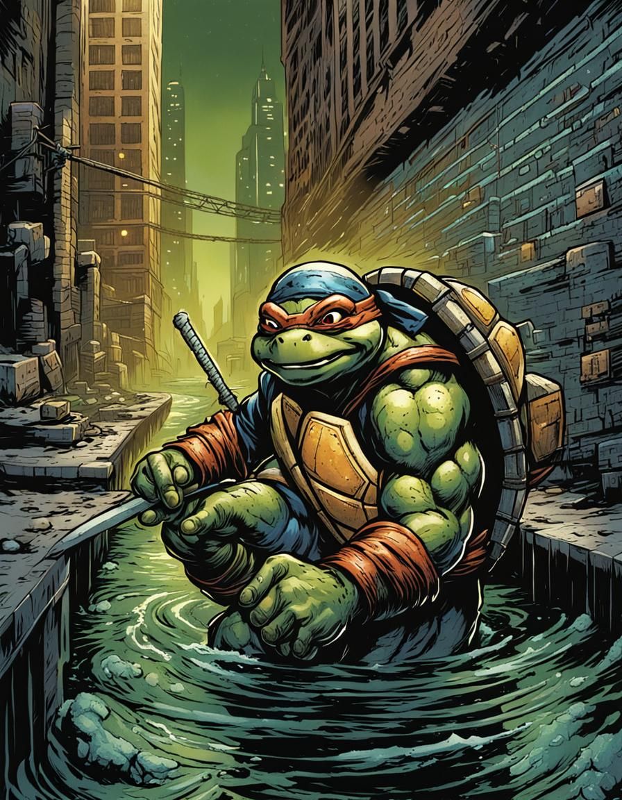 Ninja Turtle in New York Sewers, Comic Book Art